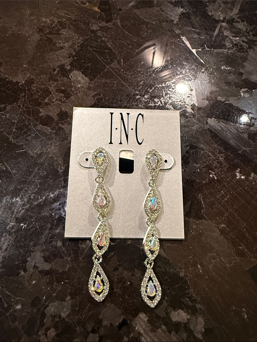 INC International Concepts Silver Iridescent Teardrop Link Dangle Earrings